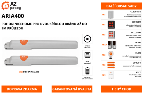 ARIA400 - pohon NiceHome pro dvoukřídlou bránu až do 9m průjezdu